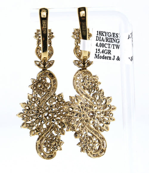 Estate Ladies 18k Yellow Gold 4.00CT Diamond Earrings, S108879