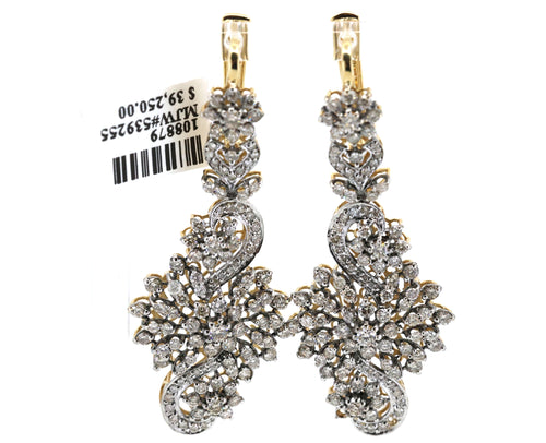 Estate Ladies 18k Yellow Gold 4.00CT Diamond Earrings, S108879