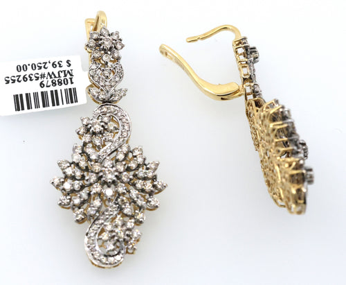 Estate Ladies 18k Yellow Gold 4.00CT Diamond Earrings, S108879