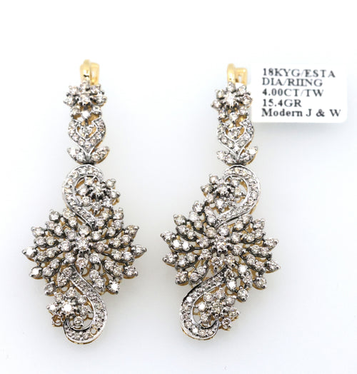 Estate Ladies 18k Yellow Gold 4.00CT Diamond Earrings, S108879