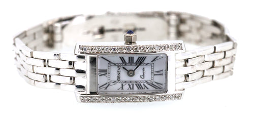 14k White Gold Square Diamond Geneve Italian Watch 28mm (Pre-owned)