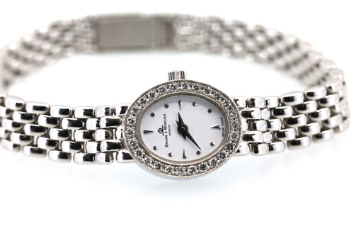 Baume & Mercier Geneve MX000M7L 14k W/g Diamond white dial 15mm Quartz watch 28g