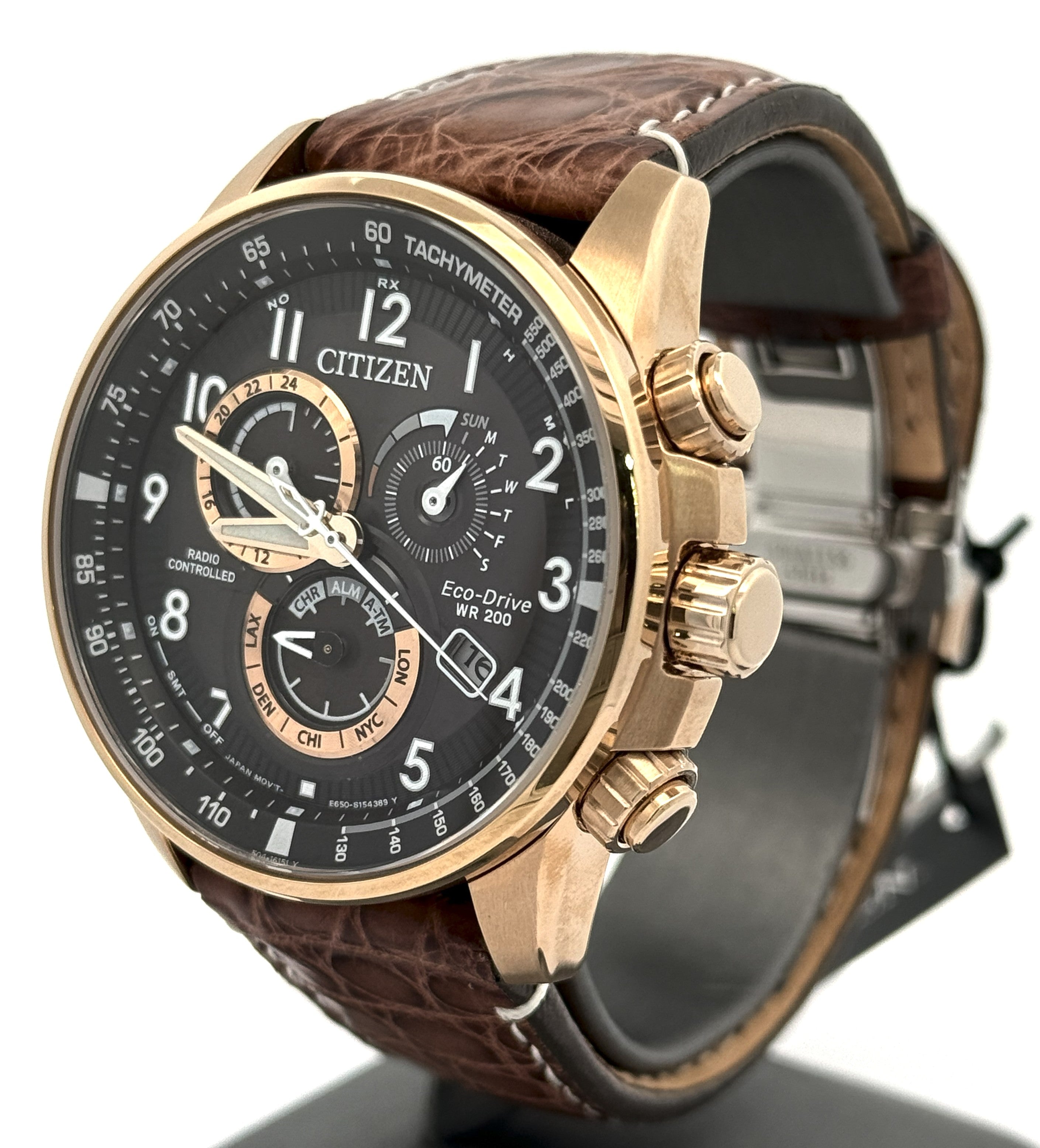 Citizen PCAT Black Dial Eco-Drive Rose Plated Steel 44mm Watch