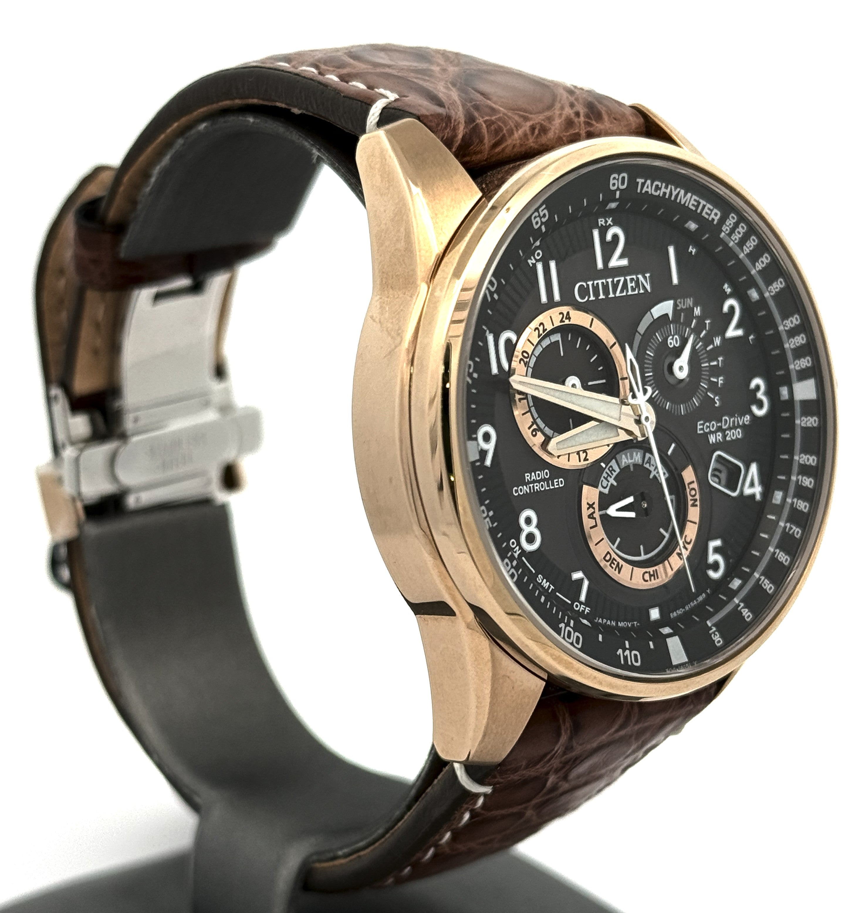 Citizen PCAT Black Dial Eco-Drive Rose Plated Steel 44mm Watch