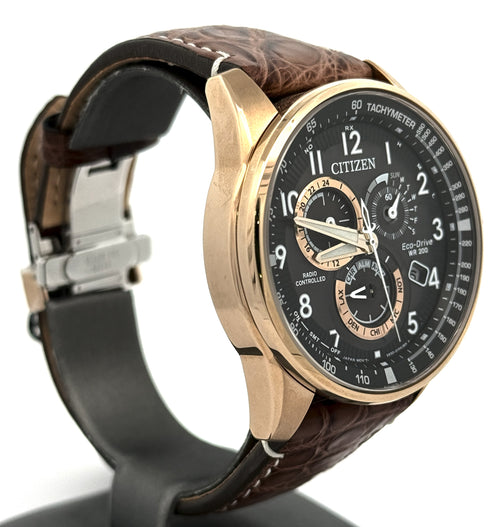Citizen PCAT Black Dial Eco-Drive Rose Plated Steel 44mm Watch, AT4133-09E