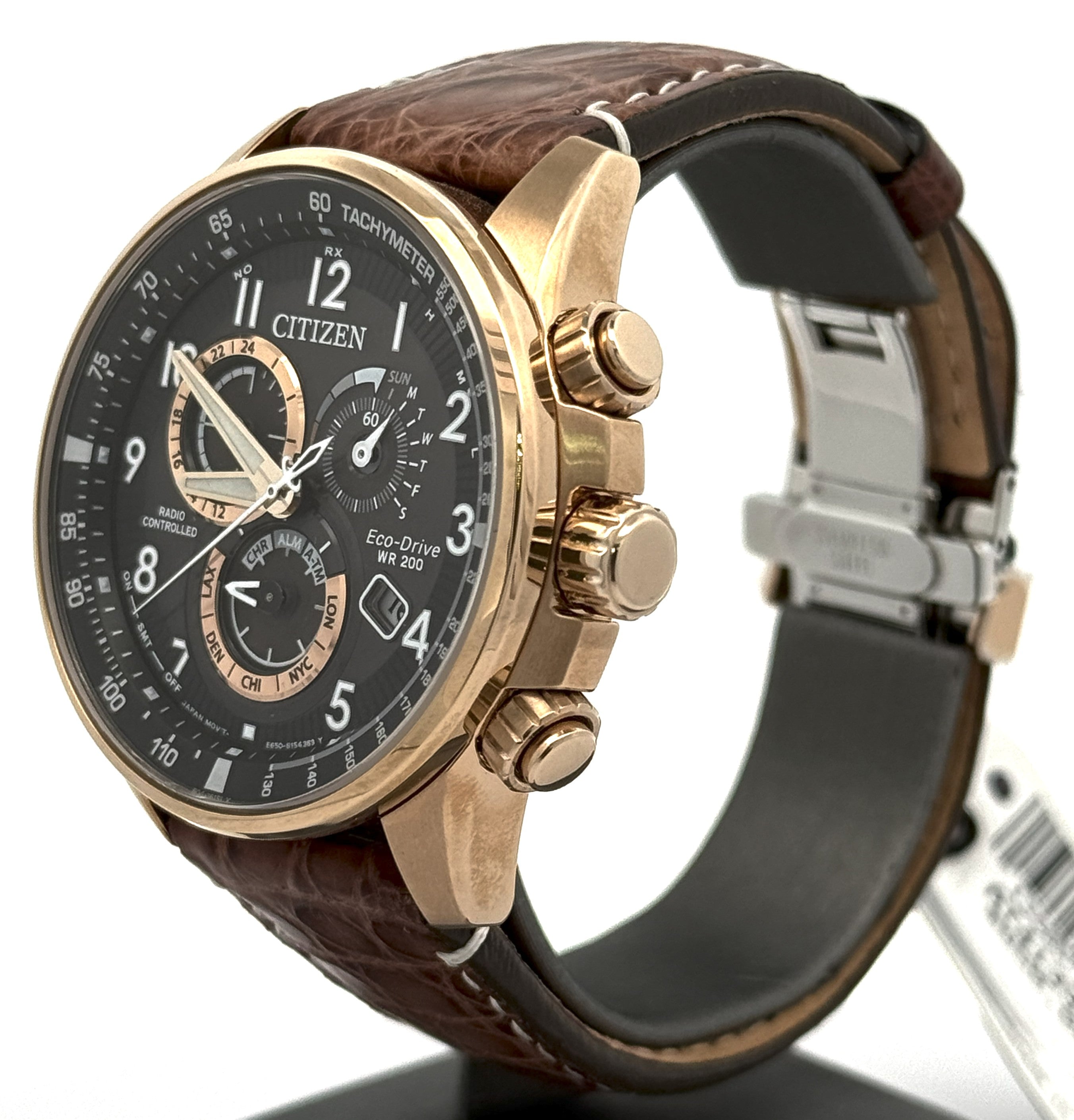 Citizen PCAT Black Dial Eco-Drive Rose Plated Steel 44mm Watch