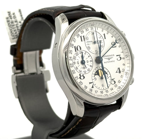 LONGINES MASTER COLLECTION CHRONO MOONPHASE 40MM Silver Dial Leather Men's Watch L2.673.4.78.3