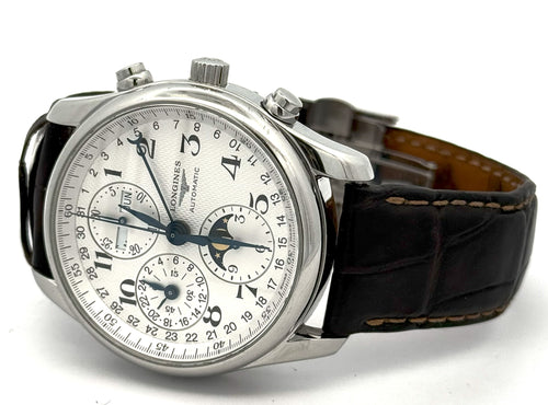 LONGINES MASTER COLLECTION CHRONO MOONPHASE 40MM Silver Dial Leather Men's Watch L2.673.4.78.3
