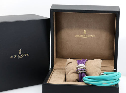 De Grisogono "Allegra" Diamond 18k White Gold  Purp - Green Leather Wrap Bracelet