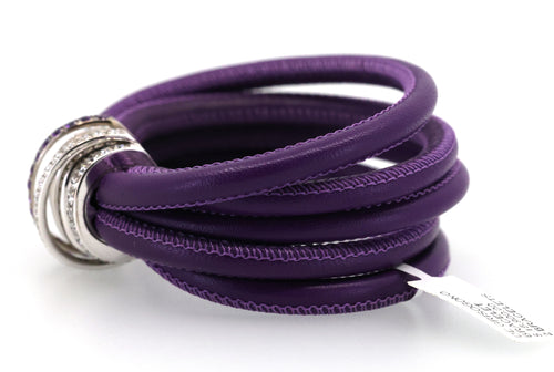 De Grisogono "Allegra" Diamond 18k White Gold  Purp - Green Leather Wrap Bracelet