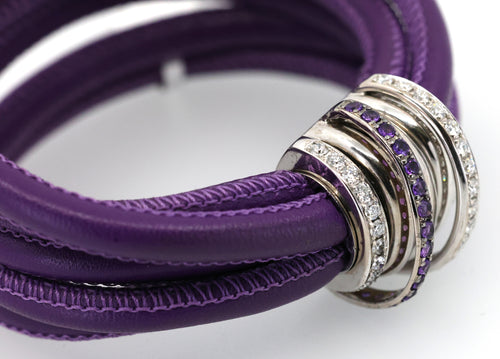De Grisogono "Allegra" Diamond 18k White Gold  Purp - Green Leather Wrap Bracelet