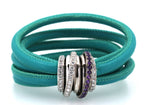 De Grisogono "Allegra" Diamond 18k White Gold  Purp - Green Leather Wrap Bracelet
