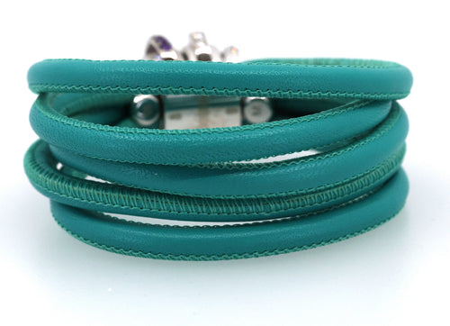 De Grisogono "Allegra" Diamond 18k White Gold  Purp - Green Leather Wrap Bracelet