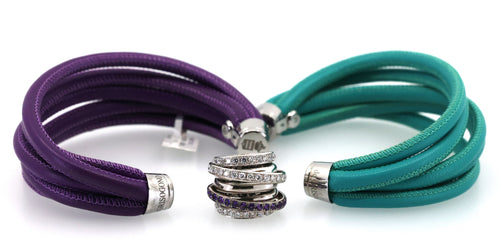 De Grisogono "Allegra" Diamond 18k White Gold  Purp - Green Leather Wrap Bracelet