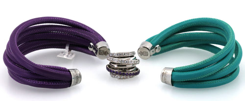 De Grisogono "Allegra" Diamond 18k White Gold  Purp - Green Leather Wrap Bracelet