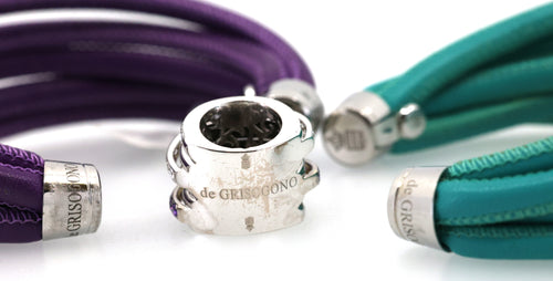 De Grisogono "Allegra" Diamond 18k White Gold  Purp - Green Leather Wrap Bracelet