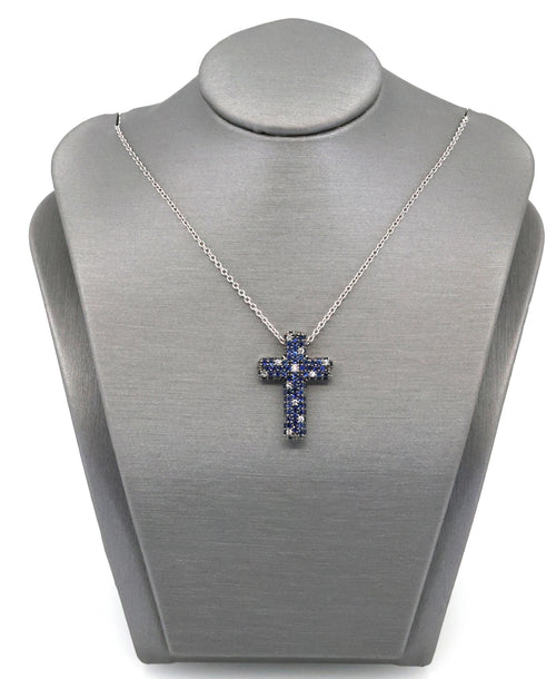 Salvini 18k White Gold Blue Sapphire & Diamonds Cross Pendant