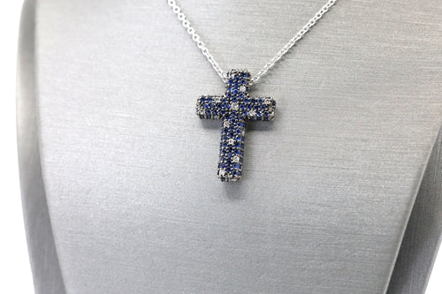 Salvini 18k White Gold Blue Sapphire & Diamonds Cross Pendant