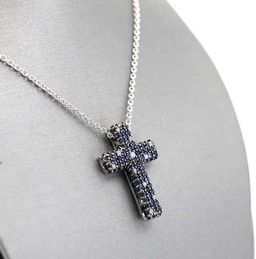 Salvini 18k White Gold Blue Sapphire & Diamonds Cross Pendant