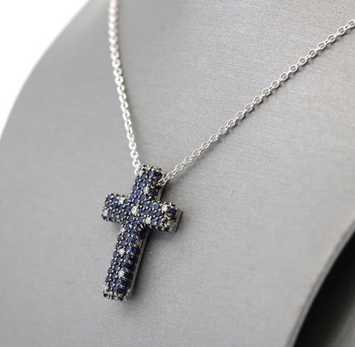 Salvini 18k White Gold Blue Sapphire & Diamonds Cross Pendant