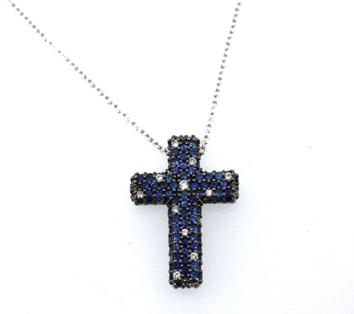 Salvini 18k White Gold Blue Sapphire & Diamonds Cross Pendant