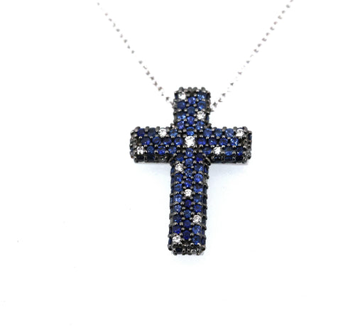 Salvini 18k White Gold Blue Sapphire & Diamonds Cross Pendant