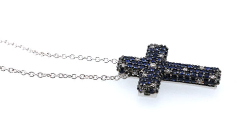 Salvini 18k White Gold Blue Sapphire & Diamonds Cross Pendant