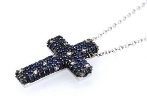 Salvini 18k White Gold Blue Sapphire & Diamonds Cross Pendant