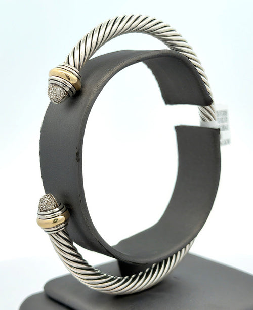 David Yurman 14k Silver Classic Cable Diamond Bracelet and Gold, S108566