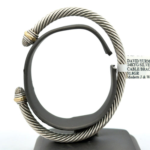 David Yurman 14k Silver Classic Cable Diamond Bracelet and Gold, S108566