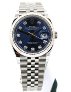 Rolex Datejust 36mm  Steel & White Gold 126234-0037 Blue Diamond Dial, Brand New