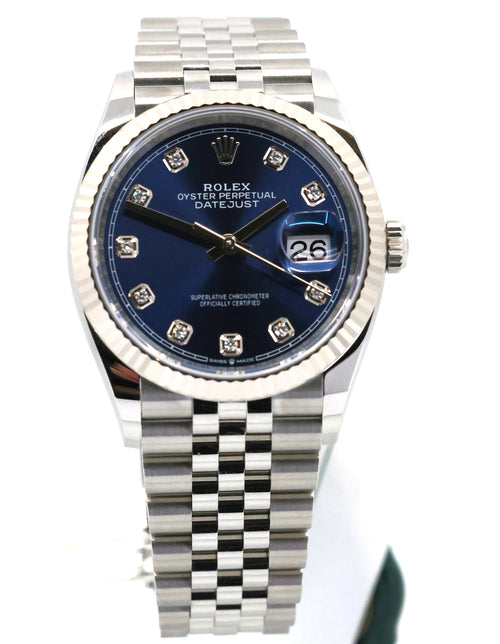Rolex Datejust 36mm  Steel & White Gold 126234-0037 Blue Diamond Dial, Brand New