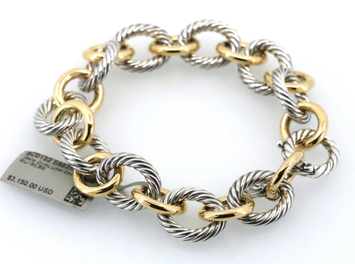 David Yurman Oval Link Chain Bracelet in Silver with 18k Gold,12mm