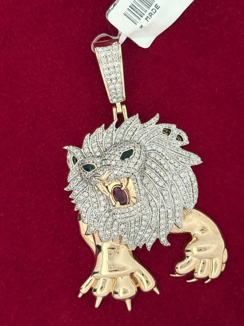 14k Gold Lion Head Pendant with Diamonds, S108532