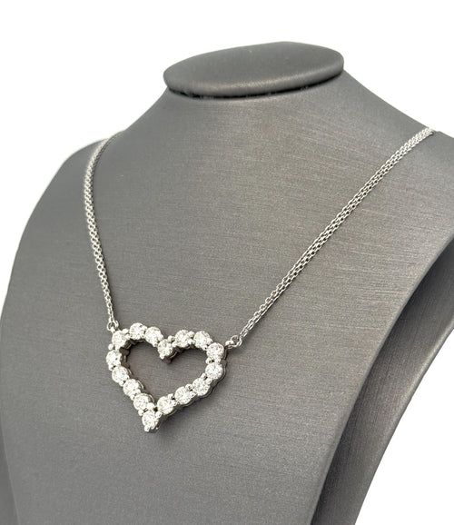14k White Gold 2.25CT Diamond Heart Pendant Necklace, 6.3g, S108595
