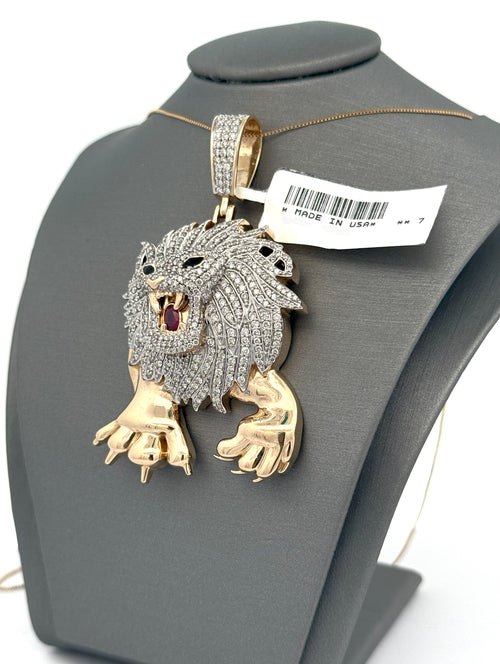 14k Gold Lion Head Pendant with Diamonds, S108532