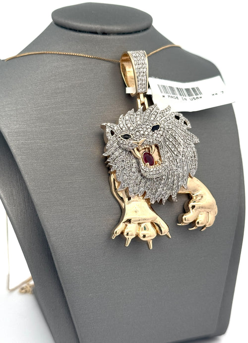 14k Gold Lion Head Pendant with Diamonds, S108532