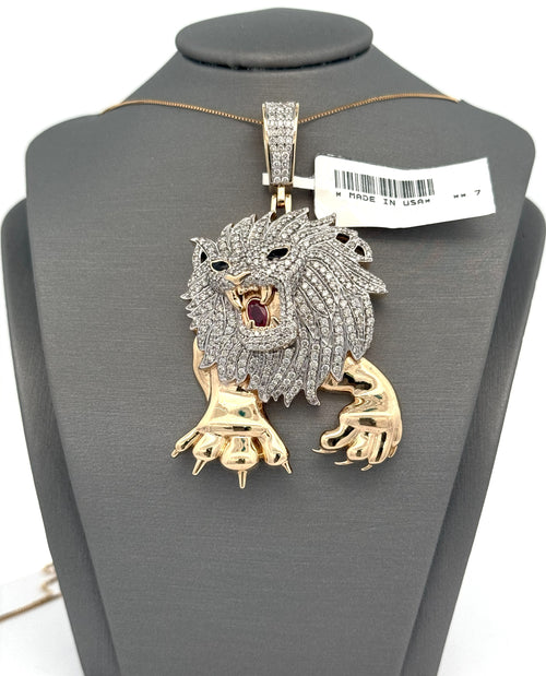 14k Gold Lion Head Pendant with Diamonds, S108532