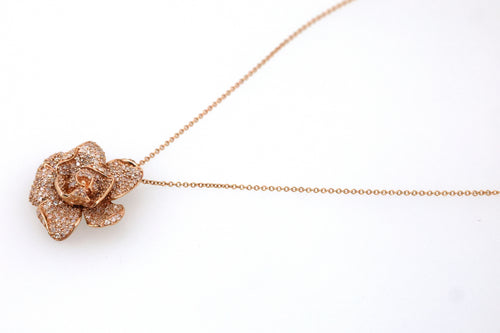 0.75CTW Diamond Rose Flower Pendant Necklace 14K Rose Gold 18" Cable Chain