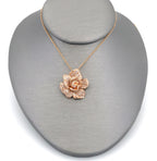 0.75CTW Diamond Rose Flower Pendant Necklace 14K Rose Gold 18" Cable Chain