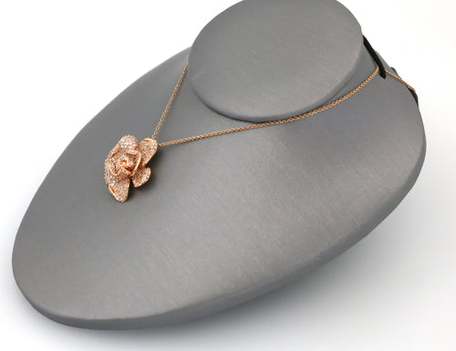 0.75CTW Diamond Rose Flower Pendant Necklace 14K Rose Gold 18" Cable Chain