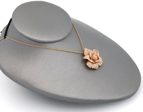 0.75CTW Diamond Rose Flower Pendant Necklace 14K Rose Gold 18" Cable Chain