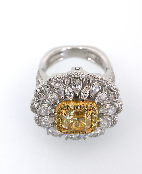 18K White & Yellow Gold Convertible Ring Pendant Folding Transformable Jewelry 2.50CT Diamond, 14.6g, Size 6
