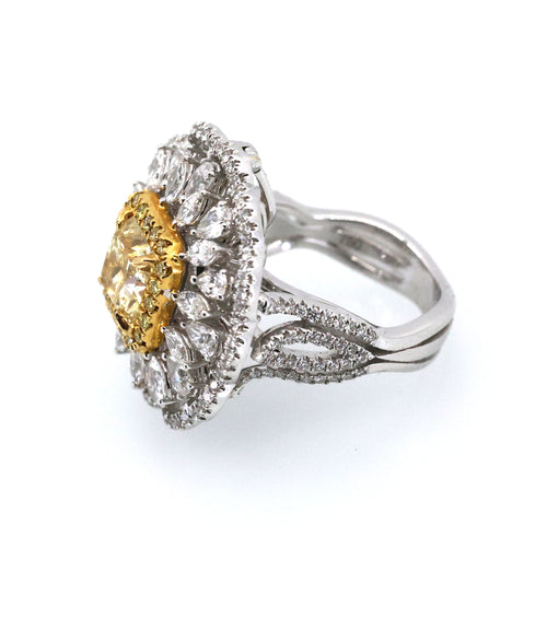 18K White & Yellow Gold Convertible Ring Pendant Folding Transformable Jewelry 2.50CT Diamond, 14.6g, Size 6