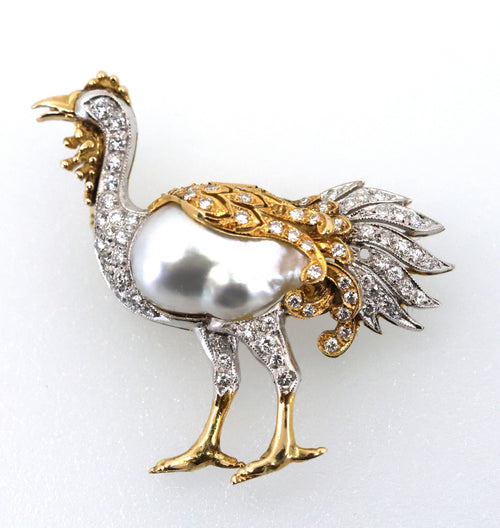 18k White & Yellow Gold Diamond Bird Brooch 6.8g (Pre-owned)