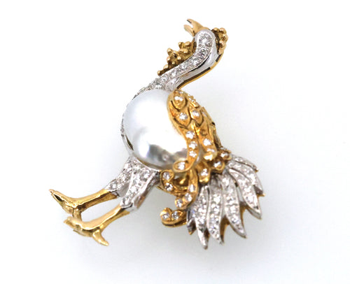18k White & Yellow Gold Diamond Bird Brooch 6.8g (Pre-owned)
