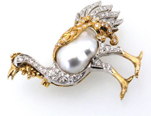 18k White & Yellow Gold Diamond Bird Brooch 6.8g (Pre-owned)