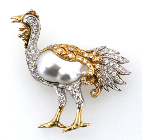 18k White & Yellow Gold Diamond Bird Brooch 6.8g (Pre-owned)