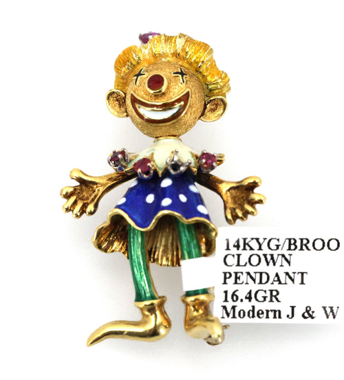 14k Yellow Gold Clown Brooch / Pendant 16.4g, S101024 (Pre-owned)