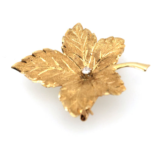 14k Yellow Gold Ladies Leaf Brooch / Pin 3.4g, S109026